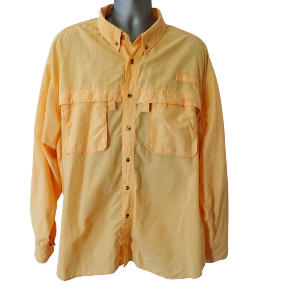L.L.Bean Fly Fishing Shirt Mens XXL Yellow‎ Vented Roll Tab Sleeve Nylon Outdoor